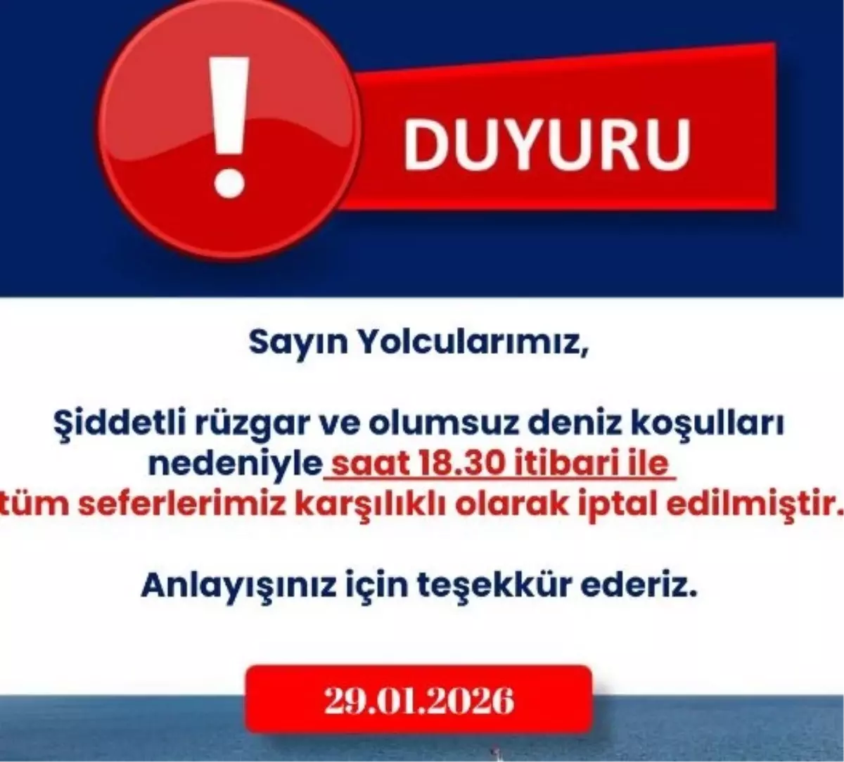 İZDENİZ Seferleri Olumsuz Hava Nedeniyle İptal!